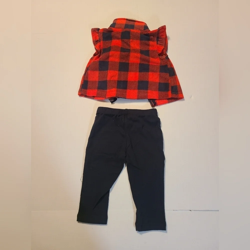 Carter's Red/Black Plaid Baby Vest with Black Leggings NWOT 6 Months